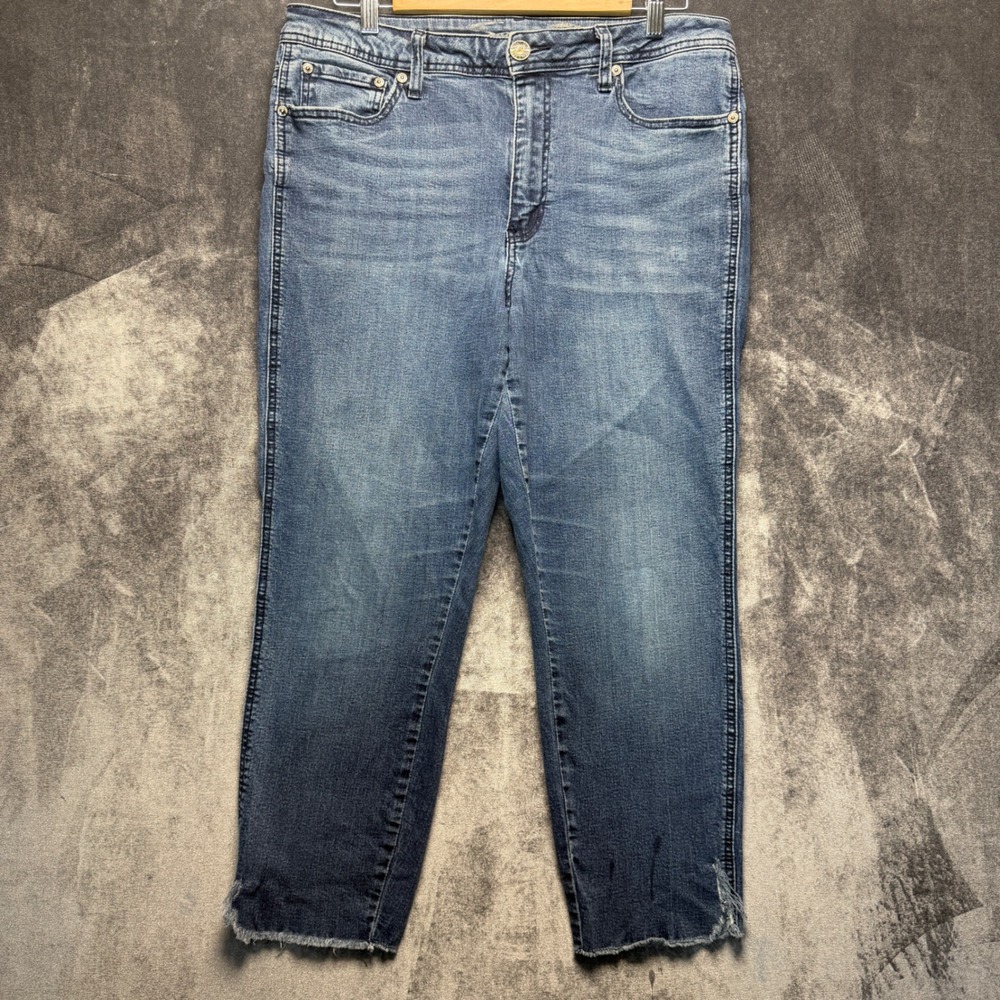 Seven7 Jeans Womens 14 Blue Cotton Elba Skinny High Rise Frayed Hem Casual Denim